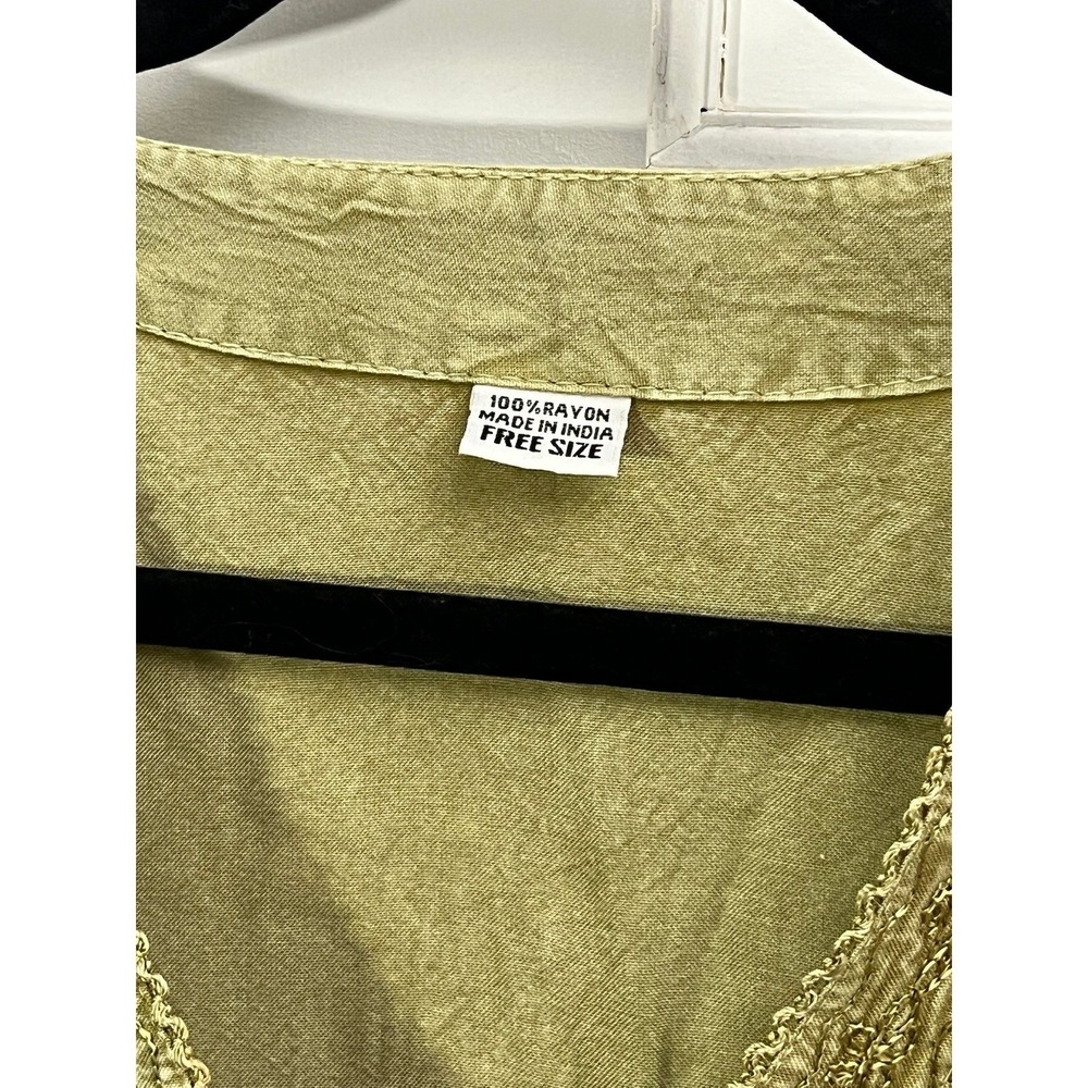 Embroidered Tunic OS Bohemian Olive Green Gold Soutache Top - Picture 5 of 5